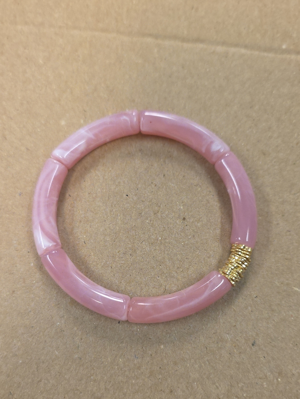 Pink Beaded Stretch Bracelet with Gold Accent